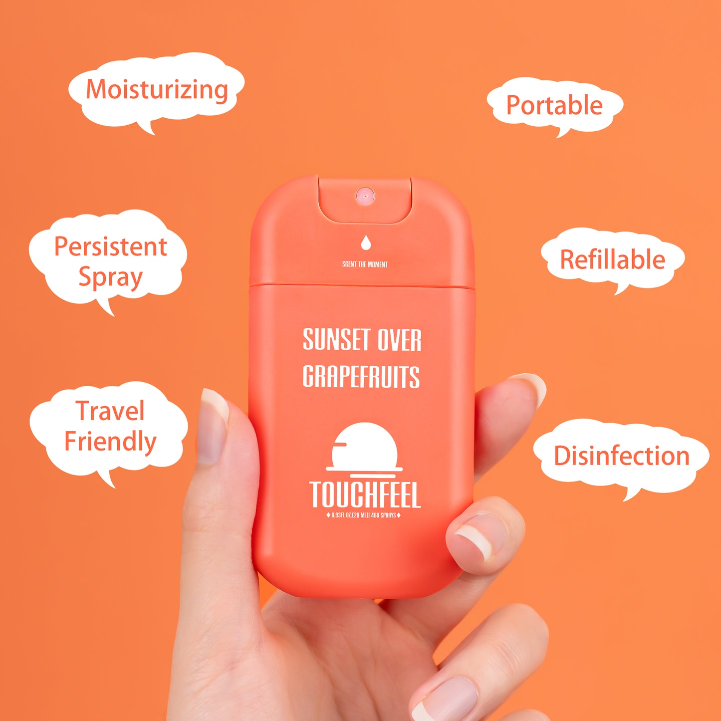 Travel friendly grapefruit hand sanitizer spray, alcohol based