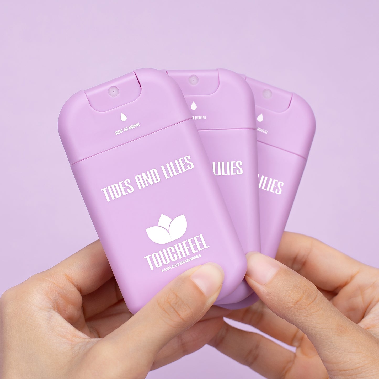 Mini refillable lilac hand sanitizer spray, moisturizing formula