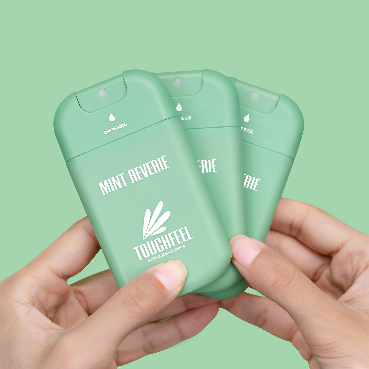 Refillable peppermint hand sanitizer spray, hydrating aloe formula