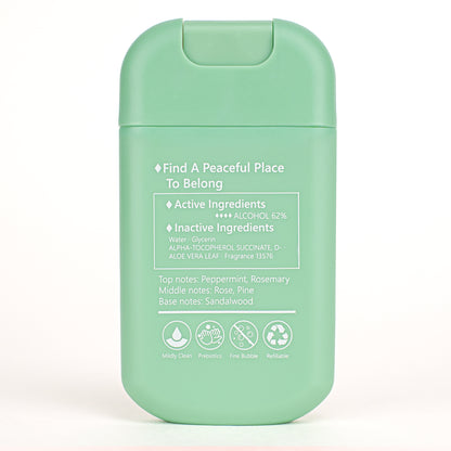 Refillable portable hand sanitizer spray, alcohol-based